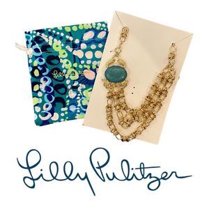 Lilly Pulitzer Claws Off Gold Metallic Statement Necklace & Dust‎ Bag NWT